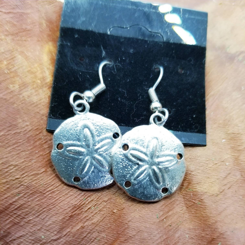 Sand dollar, dangle, silver, beach jewelry, pierced, ocean - Kpughdesigns