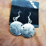 Sand dollar e, dangle, silver,  beach jewelry, pierced, ocean - Kpughdesigns