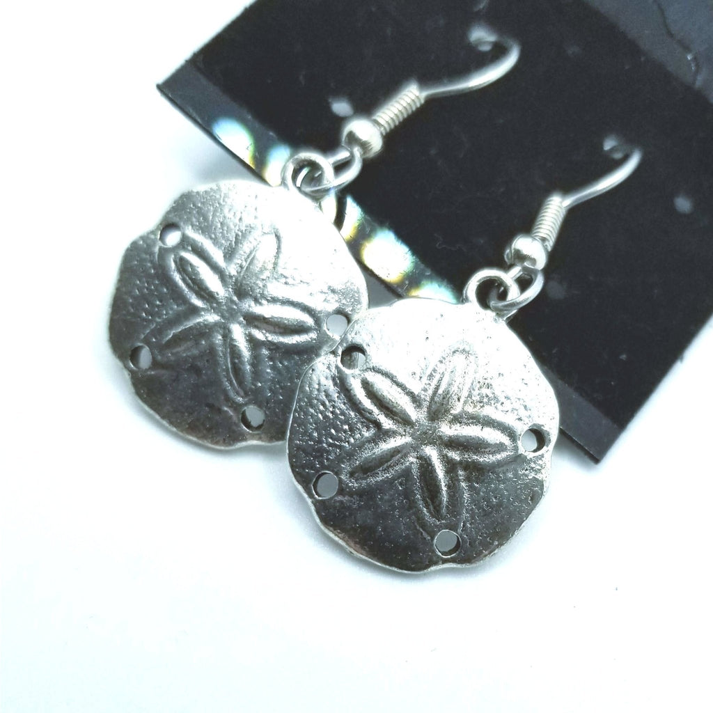 Sand dollar, dangle, silver, beach jewelry, pierced, ocean - Kpughdesigns