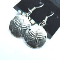 Sand dollar e, dangle, silver,  beach jewelry, pierced, ocean - Kpughdesigns