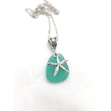 Sea glass necklace, green with starfish - Kpughdesigns
