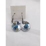 Silver disc earrings, Larimar bead on silver hammered disc - Kpughdesigns