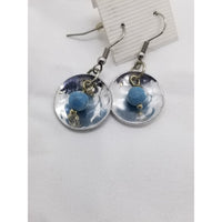 Silver disc earrings, Larimar bead on silver hammered disc - Kpughdesigns