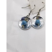 Silver disc earrings, Larimar bead on silver hammered disc - Kpughdesigns
