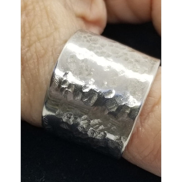 Silver ring, hammered, shield, band, statement - Kpughdesigns