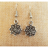 Spider web with spider earrings, silver, halloween, pierced - Kpughdesigns