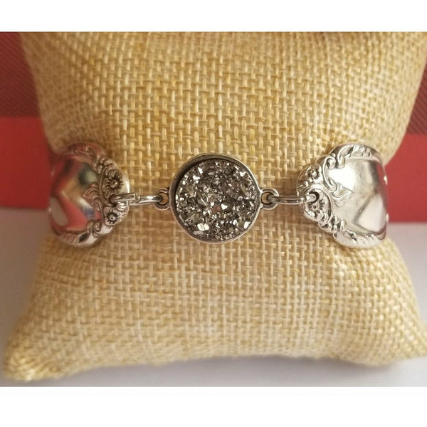 Spoon bracelet, Druzy crystal center, upcycled - Kpughdesigns