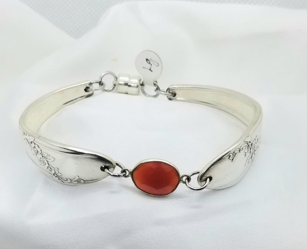 Spoon bracelet, vintage silverware,  natural ruby center stone - Kpughdesigns