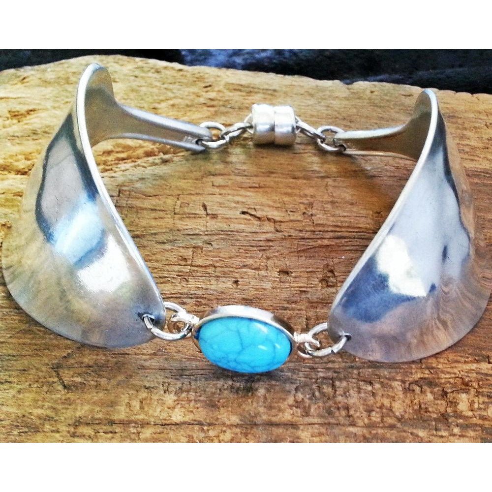 Spoon bowl bracelet, turquoise, cuff, vintage silverware, upcycled - Kpughdesigns