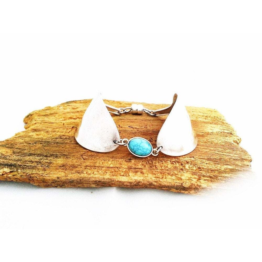 Spoon bowl bracelet, turquoise, cuff, vintage silverware, upcycled - Kpughdesigns