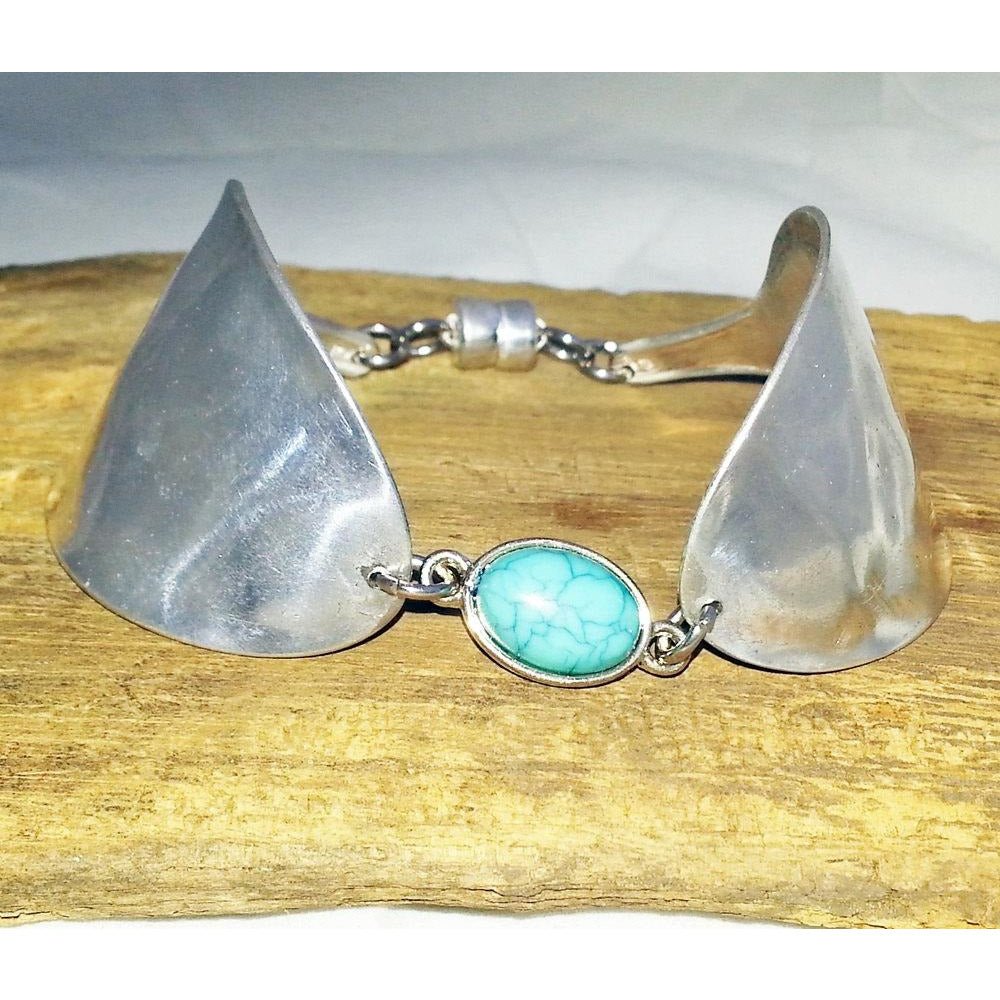 Spoon bowl bracelet, turquoise, cuff, vintage silverware, upcycled - Kpughdesigns