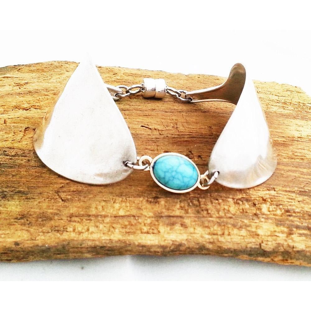 Spoon bowl bracelet, turquoise, cuff, vintage silverware, upcycled - Kpughdesigns