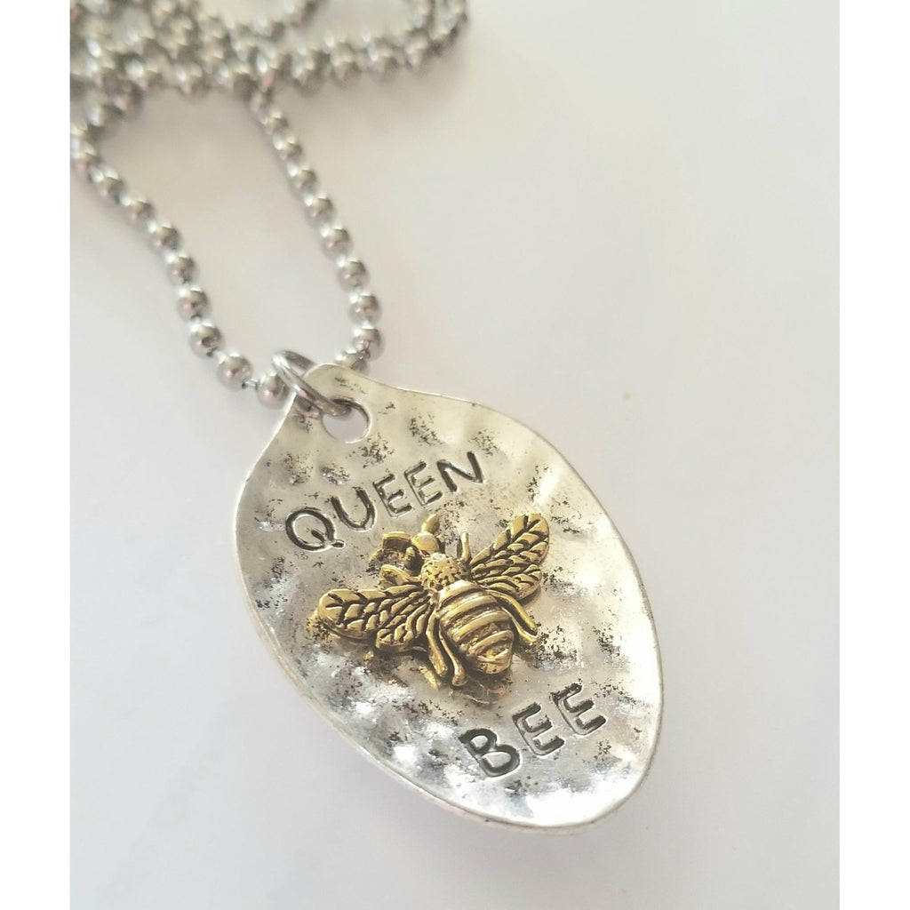 Spoon necklace,  Queen Bee, hammered - Kpughdesigns