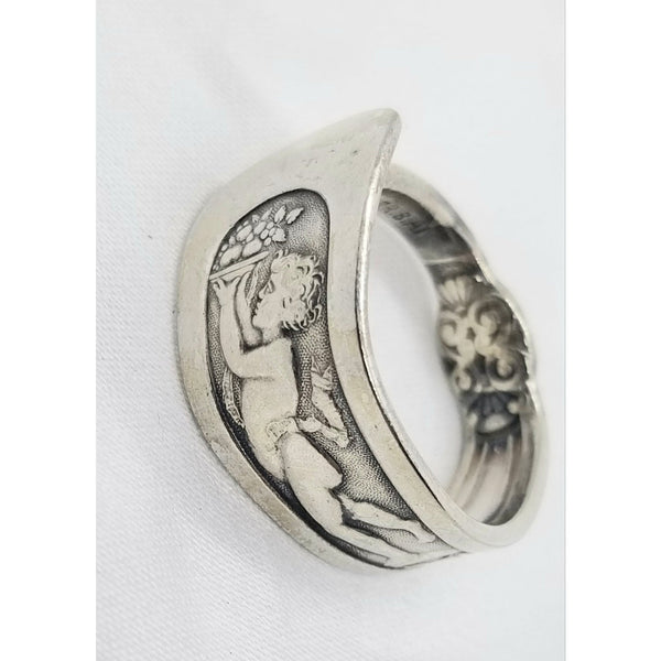 Silver, Spoon ring, Angel with tray, cherub - Kpughdesigns