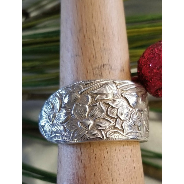 Spoon ring, floral, Narcissus, vintage spoon, spoon rings, size 9, thumb - Kpughdesigns