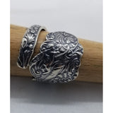 Spoon ring, ornate, angel with scroll,  wrap ring, silver - Kpughdesigns