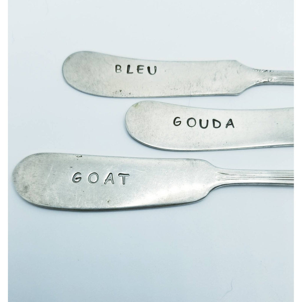 Spreaders, hand stamped vintage knives, cheese, serving knife, upcycled - Kpughdesigns