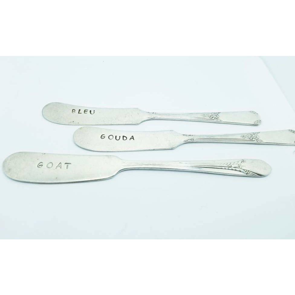 Spreaders, hand stamped vintage knives, cheese, serving knife, upcycled - Kpughdesigns
