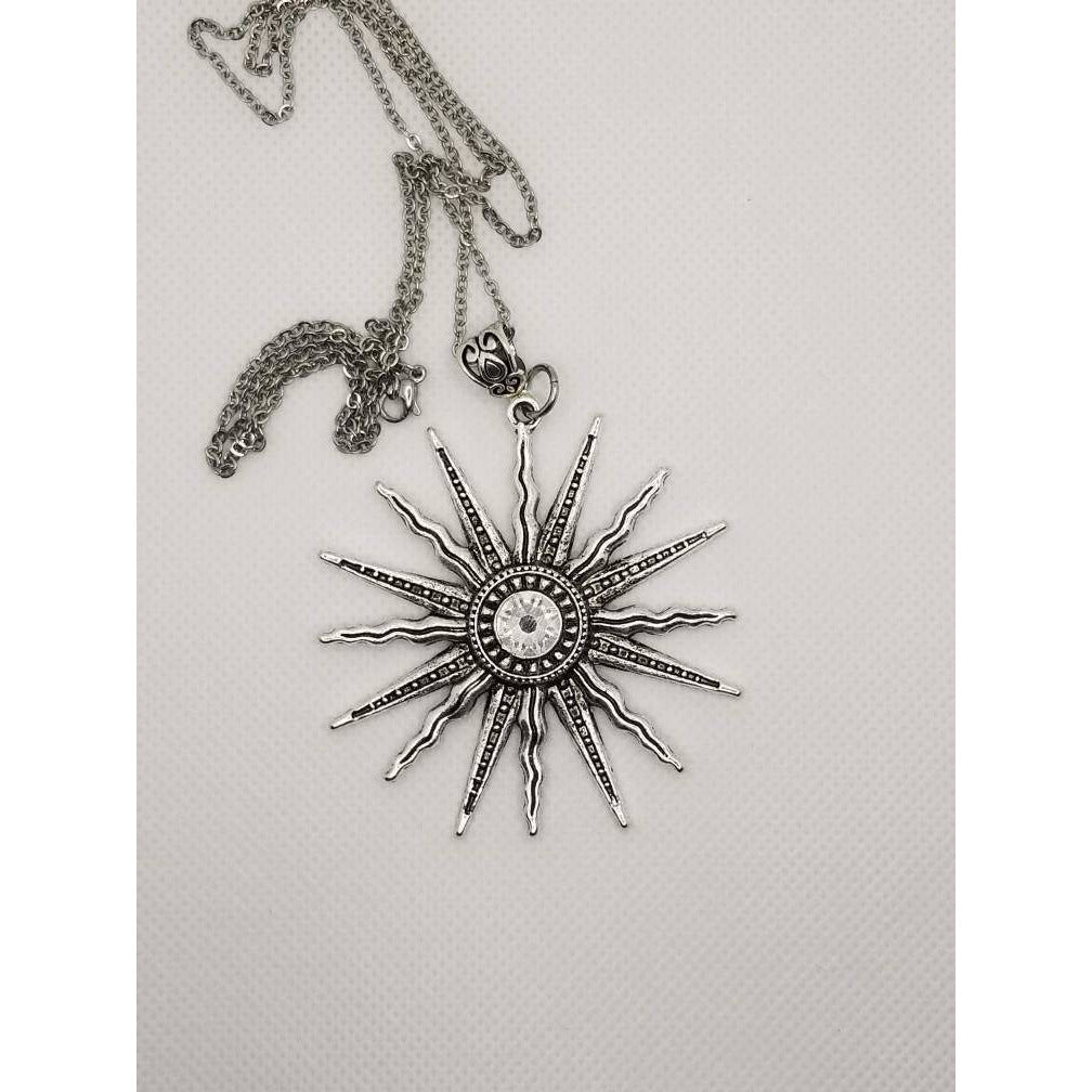 Starburst necklace, star burst, sun, sun burst, sunburst necklace, crystal center stone, statement necklace - Kpughdesigns