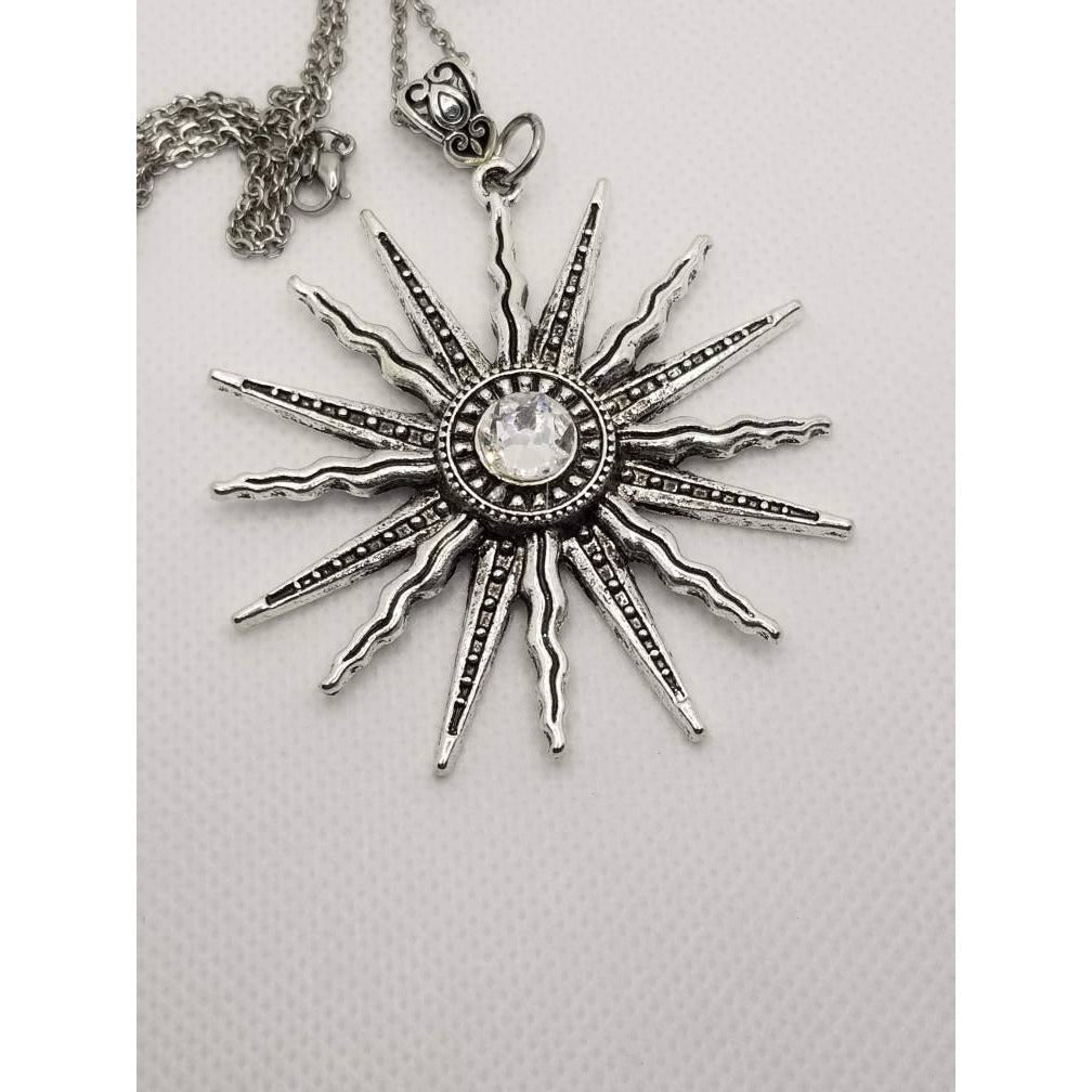 Starburst necklace, star burst, sun, sun burst, sunburst necklace, crystal center stone, statement necklace - Kpughdesigns