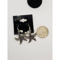 Starfish earrings, silver starfish, dangle, pierced,  pearls, ocean, beach, sea - Kpughdesigns