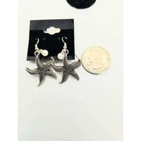 Starfish earrings, silver starfish, dangle, pierced,  pearls, ocean, beach, sea - Kpughdesigns