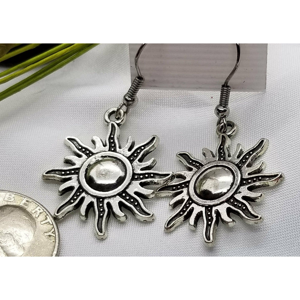 Sun burst silver earrings, pierced - Kpughdesigns