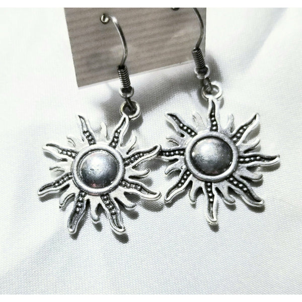 Sun pierced earrings, silver sun, dangle, sunburst - Kpughdesigns