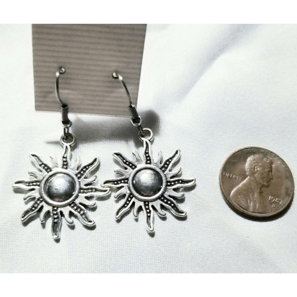 Sun burst earrings, silver, pierced, hypoallergenic - Kpughdesigns