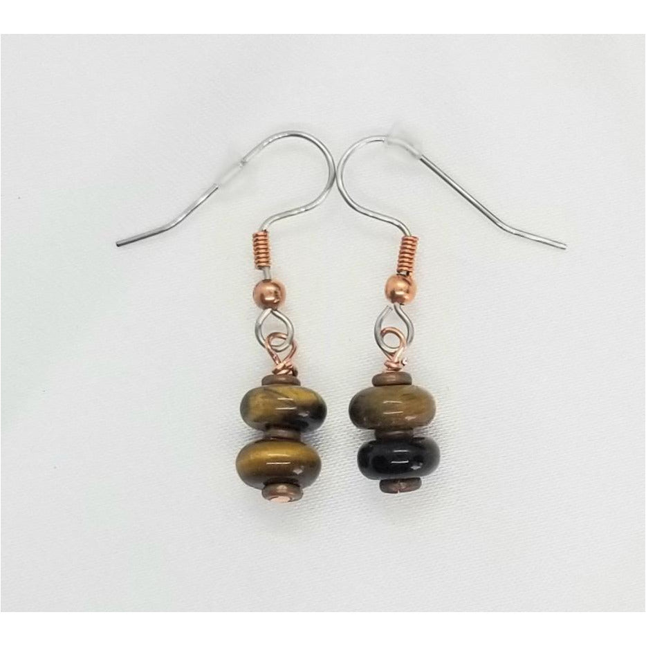 Gemstone earrings, copper, tigereye gemstones, pierced, hypoallergenic - Kpughdesigns