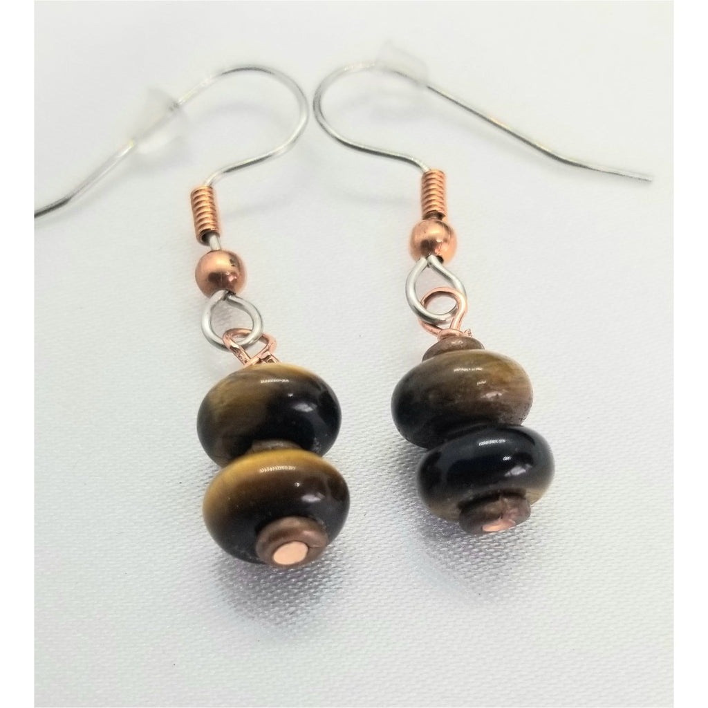 Gemstone earrings, copper, tigereye gemstones, pierced, hypoallergenic - Kpughdesigns