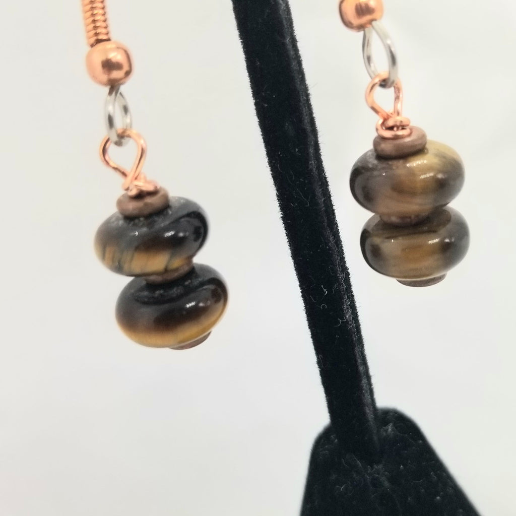 Gemstone earrings, copper, tigereye gemstones, pierced, hypoallergenic - Kpughdesigns