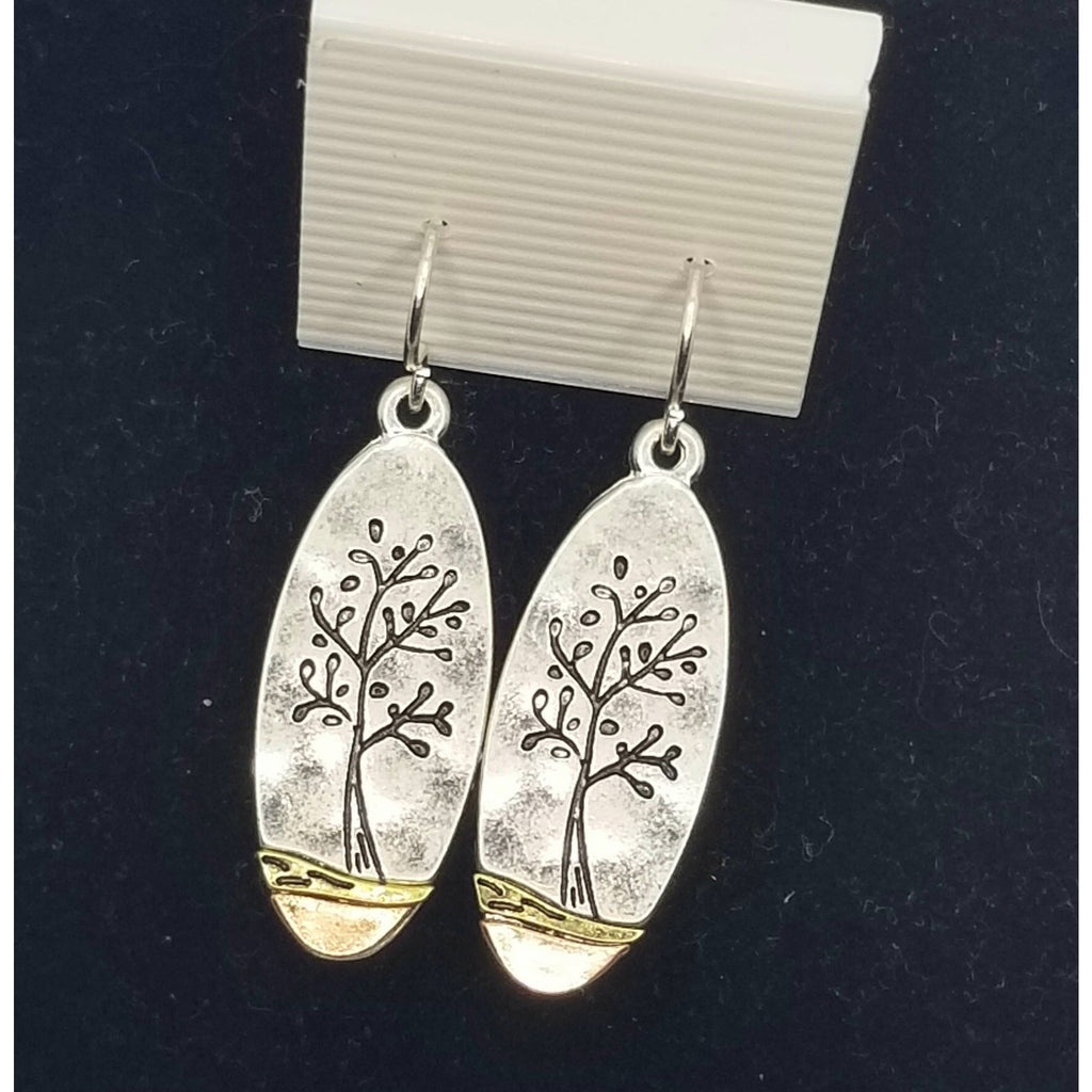 Tree of life earrings, oval, silver bronze highlights,  pierced - Kpughdesigns