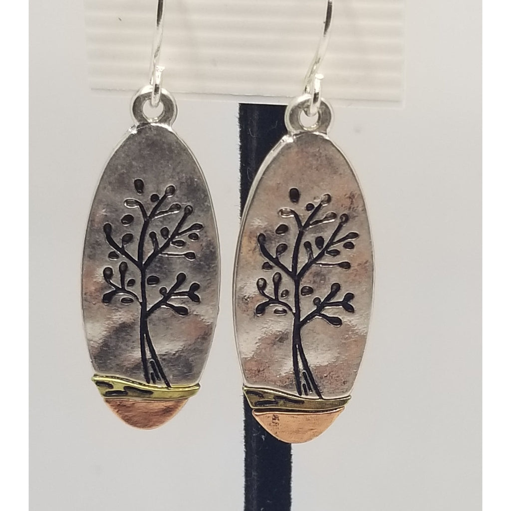 Tree of life earrings, oval, silver bronze highlights,  pierced - Kpughdesigns