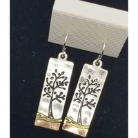 Tree of life earrings, rectangular, silver with bronze highlights,  pierced - Kpughdesigns
