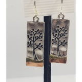 Tree of life earrings, rectangular, silver with bronze highlights,  pierced - Kpughdesigns