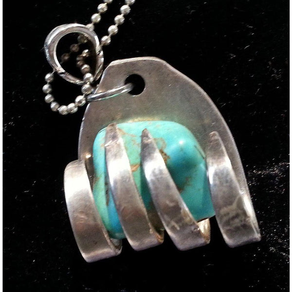 Turquoise necklace, fork grasping stone, upcycled fork, twisted forks, fork art - Kpughdesigns