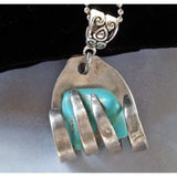 Turquoise necklace, fork grasping stone, upcycled fork, twisted forks, fork art - Kpughdesigns